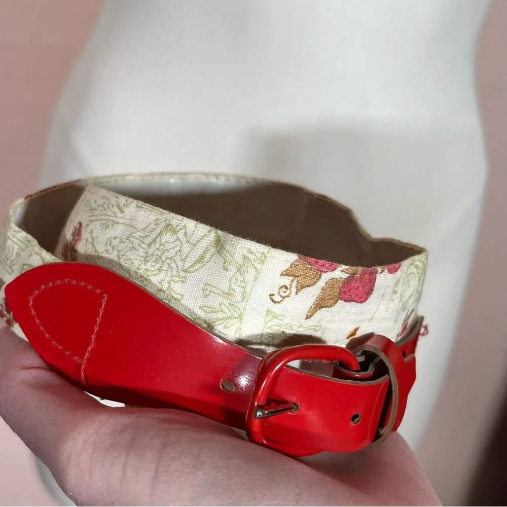 Vintage Strawberry Girl girl red cream Victorian Toile Cottagecore Skinny Belt